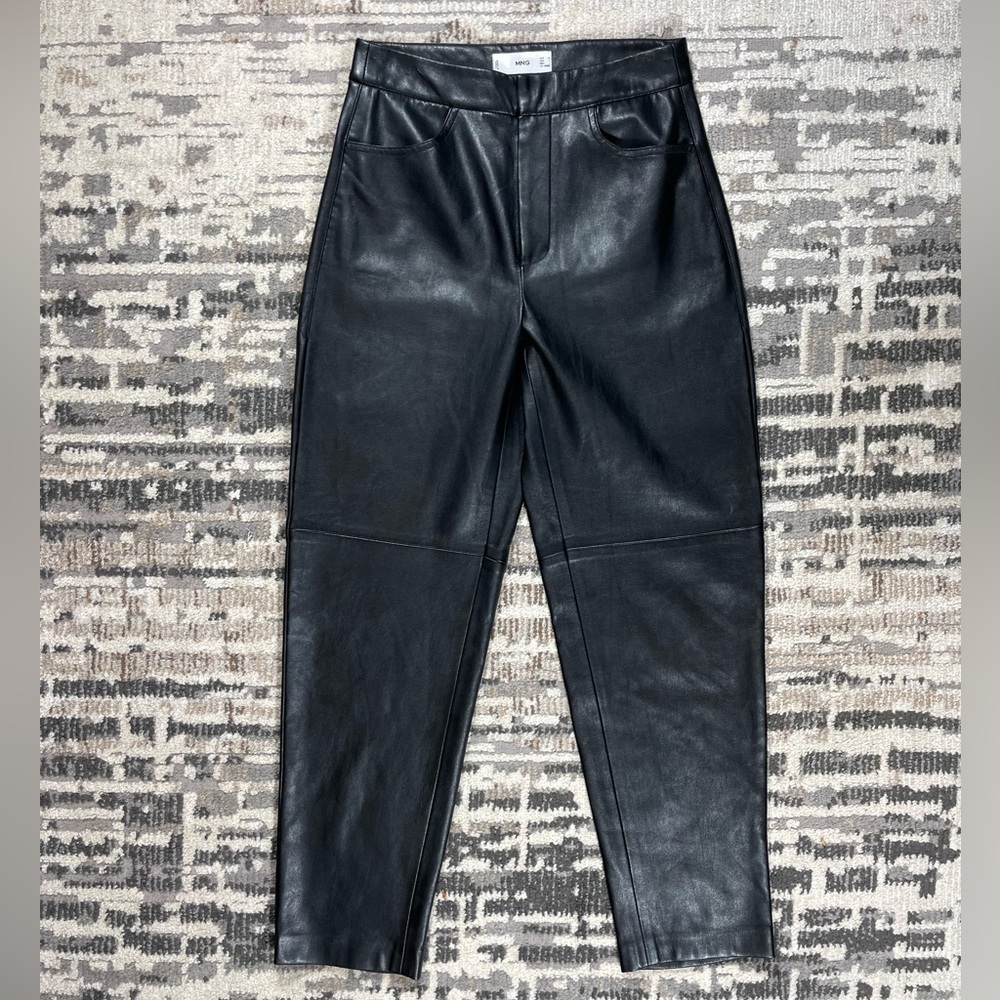 Mango Black Vegan Leather Highrise Mom Fit Faux Leather Pants Size 2 - Picture 13 of 13